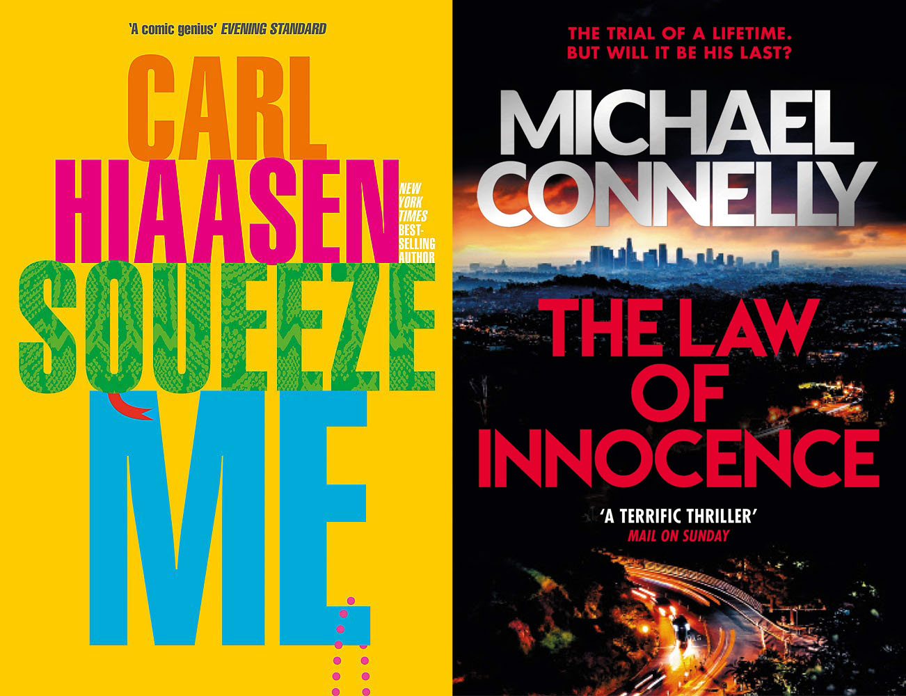 Squeeze Me by Carl Hiaasen/The Law of Innocence by Michael Connelly