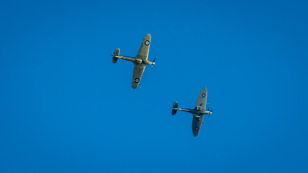 Spitfire and Hurricane over the Bedfordshire countryside