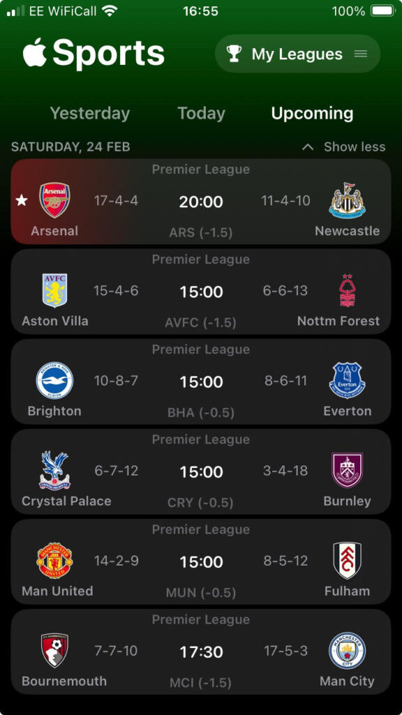 Screenshot of Apple Sport app